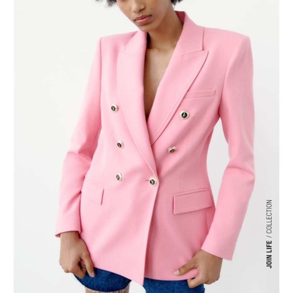 Zara Woman XS Double Breasted Blazer Pink Barbie Barbiecore Girlie